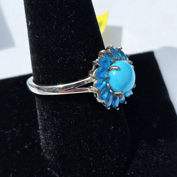 Natural Sleeping Beauty Turquoise Malgache Neon Apatite Ring Platinum/925 sz 10 - Picture 4 of 9